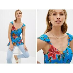 Anthropologie Farm Rio Women's Ruffled Floral Blouse Top Tank Sz S